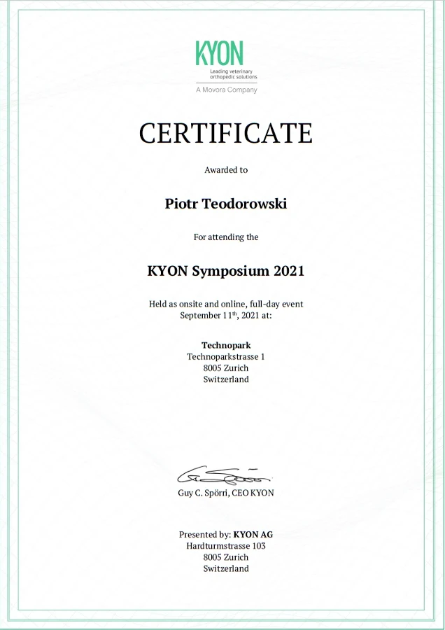 KYON Symposium 2021 – certyfikat Piotr Teodorowski