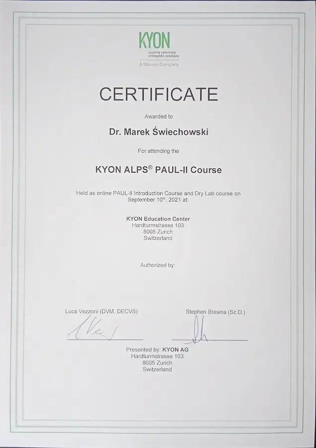 KYON ALPS PAUL-II Course – certyfikat Marek Świechowski